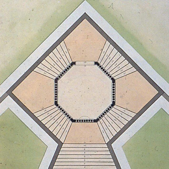 Original drawing by Luigi Trezza of the panoramic Belvedere at Pojega Garden in Negrar di Valpolicella.