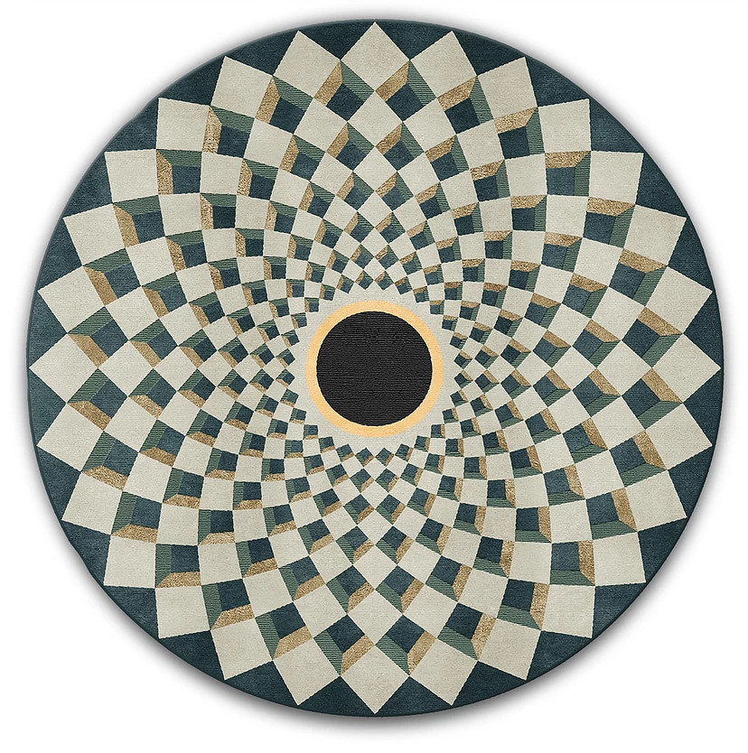 Geometric pattern from the D-ecus Artep Italia carpet collection, inspired by Luigi Trezza's original design for Pojega Garden.