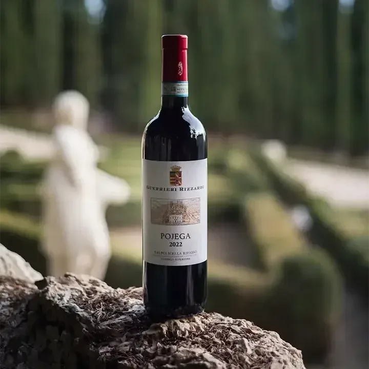 Bottiglia di Pojega Valpolicella Ripasso Classico Superiore di Guerrieri Rizzardi, vino prodotto nella tenuta di Negrar di Valpolicella.